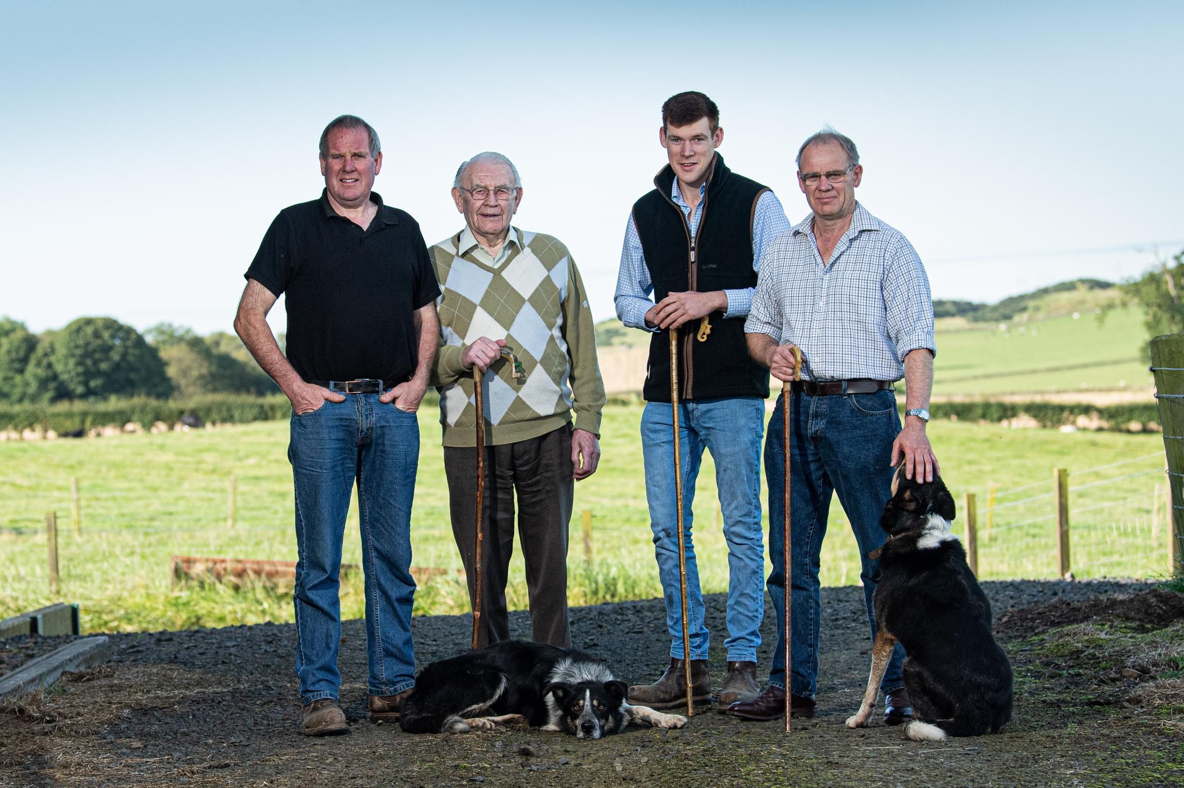 The Shaw Family: Ron, Stewart Snr, Stewart Jr, and Alan, Kelso Ref:RH310820033 Rob Haining / The Scottish Farmer